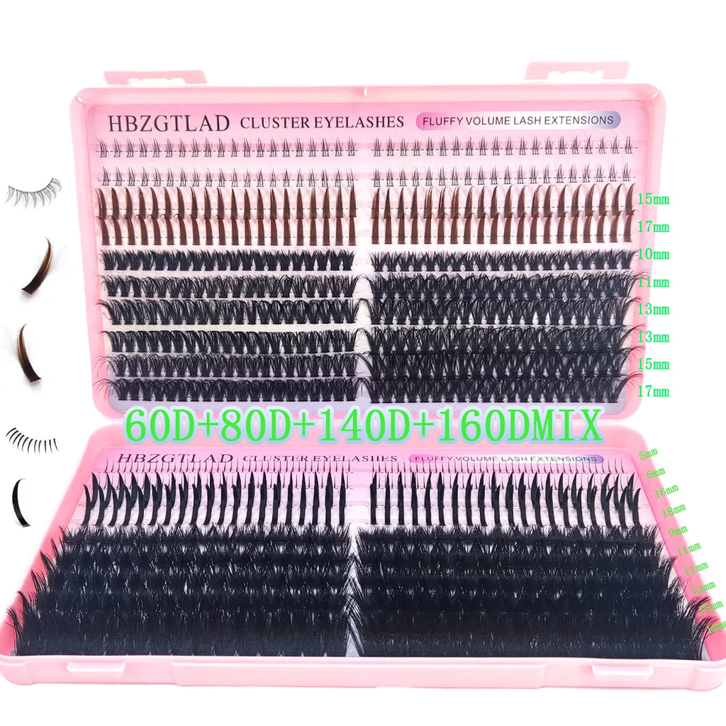 HBZGTLAD 60D/80D/100D/140D/160D eyelash clusters with bottom and pointed eyelashes DIY fairy manga pointed thick artificial mink