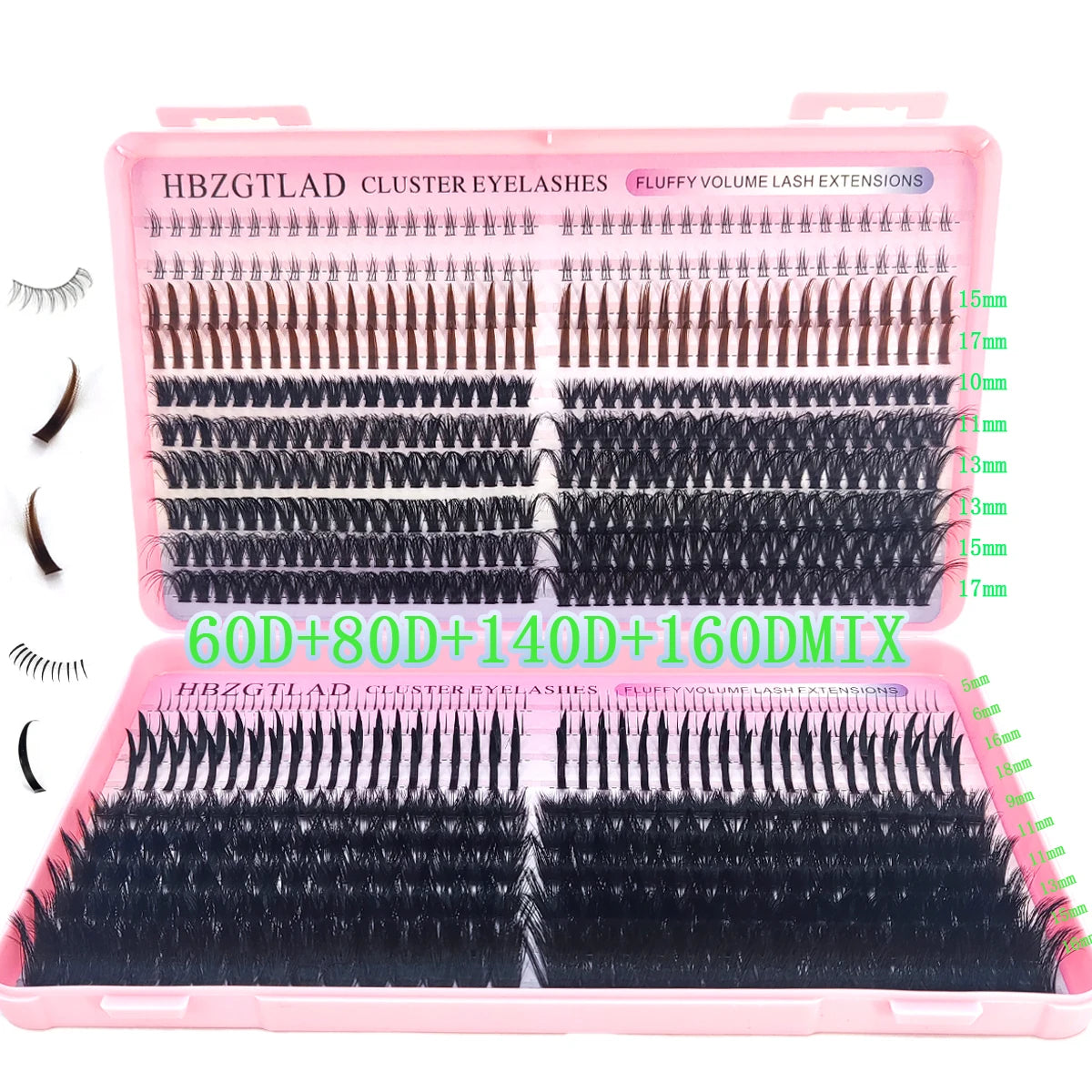HBZGTLAD 60D/80D/100D/140D/160D eyelash clusters with bottom and pointed eyelashes DIY fairy manga pointed thick artificial mink