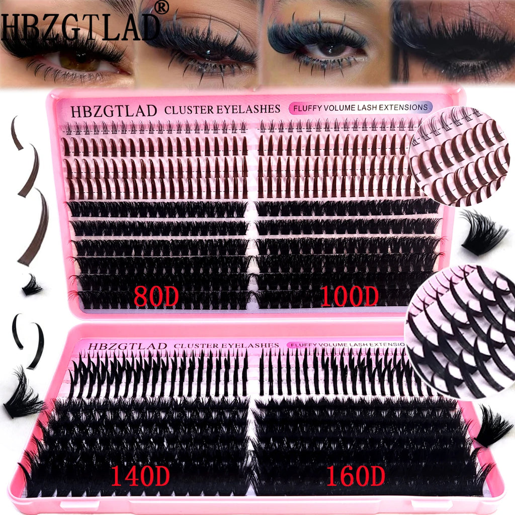 HBZGTLAD 60D/80D/100D/140D/160D eyelash clusters with bottom and pointed eyelashes DIY fairy manga pointed thick artificial mink