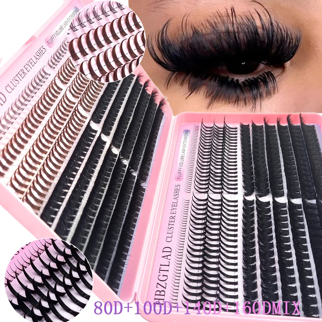 HBZGTLAD 60D/80D/100D/140D/160D eyelash clusters with bottom and pointed eyelashes DIY fairy manga pointed thick artificial mink