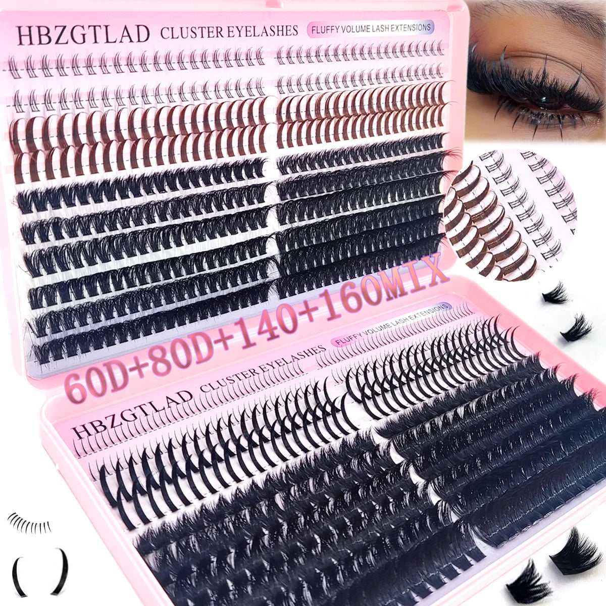 HBZGTLAD 60D/80D/100D/140D/160D eyelash clusters with bottom and pointed eyelashes DIY fairy manga pointed thick artificial mink