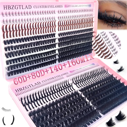 HBZGTLAD 60D/80D/100D/140D/160D eyelash clusters with bottom and pointed eyelashes DIY fairy manga pointed thick artificial mink