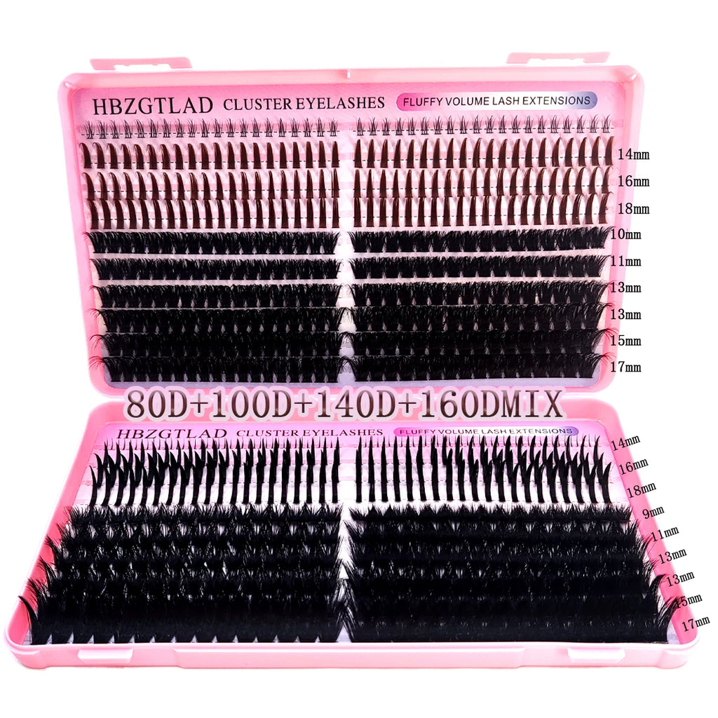 HBZGTLAD 60D/80D/100D/140D/160D eyelash clusters with bottom and pointed eyelashes DIY fairy manga pointed thick artificial mink